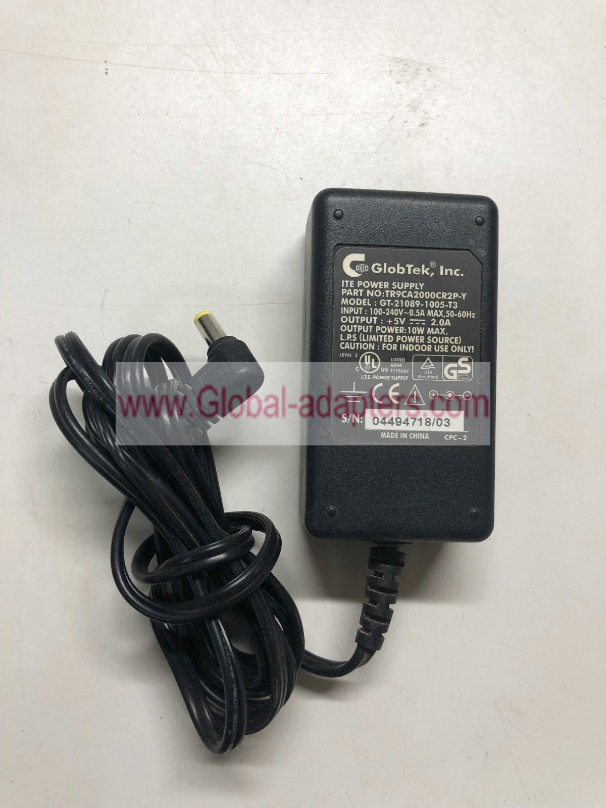 New GlobTek GT-21089-1005-T3 5V 2.0A TR9CA2000CR2P-Y ac adapter ITE power supply with power cord